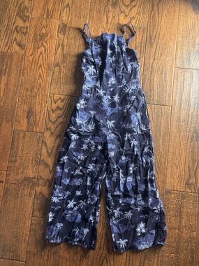 Old Navy Navy and White Tropical Print Jumpsuit